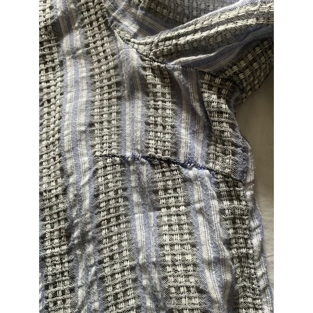 Zimmermann cotton linen blue black stripe waffles buttons shirt AU3 bust38 US6 - Picture 5 of 9